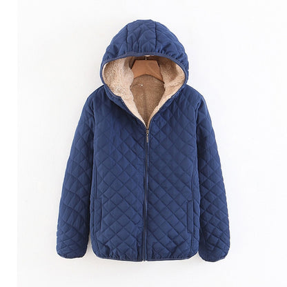 Women Autumn Winter Parkas Coat Jackets Female Lamb Hooded Plaid Long Sleeve Warm Winter Jacket Plus Size S~3XL casaco feminino