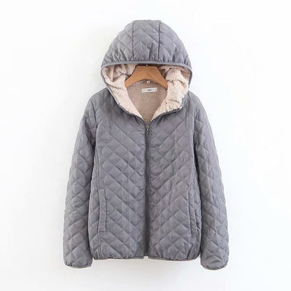 Women Autumn Winter Parkas Coat Jackets Female Lamb Hooded Plaid Long Sleeve Warm Winter Jacket Plus Size S~3XL casaco feminino