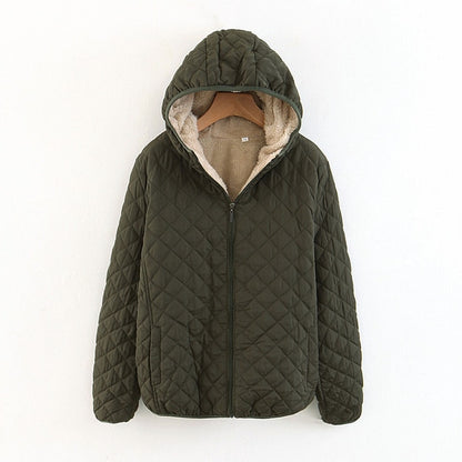 Women Autumn Winter Parkas Coat Jackets Female Lamb Hooded Plaid Long Sleeve Warm Winter Jacket Plus Size S~3XL casaco feminino
