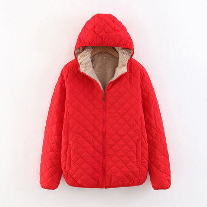 Women Autumn Winter Parkas Coat Jackets Female Lamb Hooded Plaid Long Sleeve Warm Winter Jacket Plus Size S~3XL casaco feminino