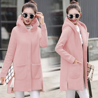 2020 Autumn Winter Women's Fleece Jacket Coats Female Long Hooded Coats Outerwear Warm Thick Female Red Slim Fit Hoodies Jackets