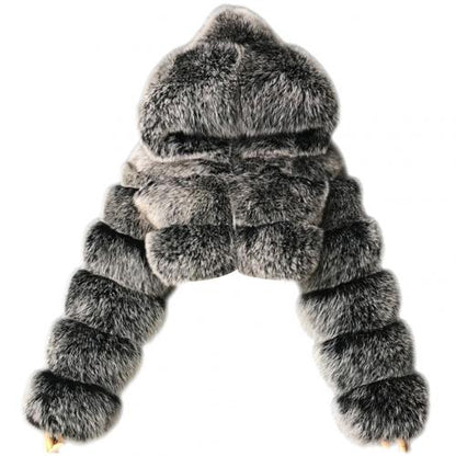 Plus size Women Jacket Fashion Winter Faux Fur Cropped Coat Fluffy Zip Hooded Warm Short Jacket