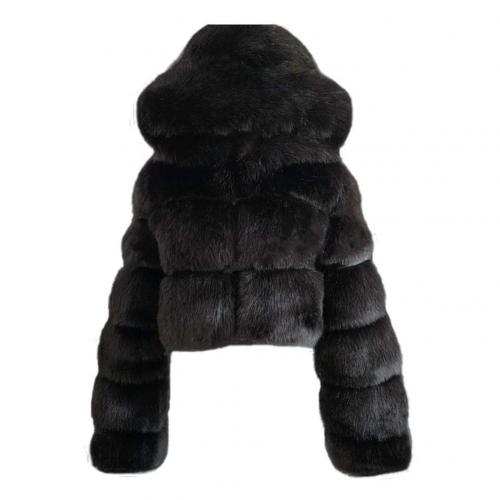 Plus size Women Jacket Fashion Winter Faux Fur Cropped Coat Fluffy Zip Hooded Warm Short Jacket