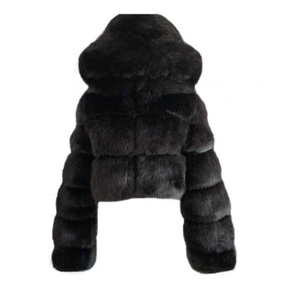 Plus size Women Jacket Fashion Winter Faux Fur Cropped Coat Fluffy Zip Hooded Warm Short Jacket