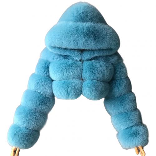 Plus size Women Jacket Fashion Winter Faux Fur Cropped Coat Fluffy Zip Hooded Warm Short Jacket