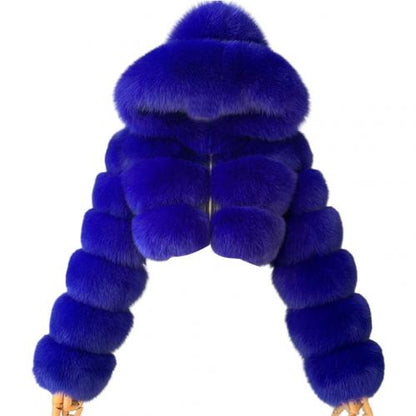 Plus size Women Jacket Fashion Winter Faux Fur Cropped Coat Fluffy Zip Hooded Warm Short Jacket