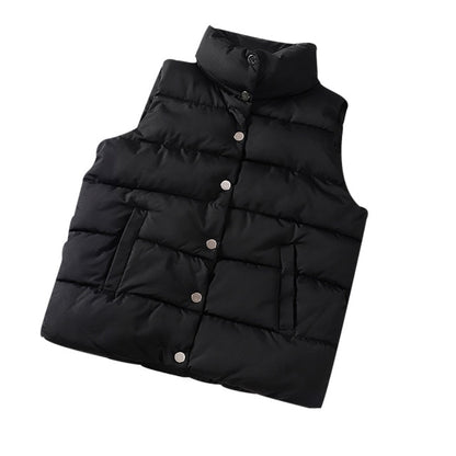 Winter Warm Vest Jacket Black Stand Collar Winter Sleeveless Vests Short Vest Cotton Padded Jacket Female Waistcoat Gilet Vest