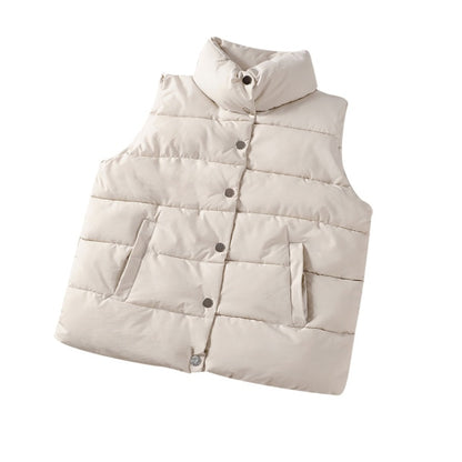Winter Warm Vest Jacket Black Stand Collar Winter Sleeveless Vests Short Vest Cotton Padded Jacket Female Waistcoat Gilet Vest
