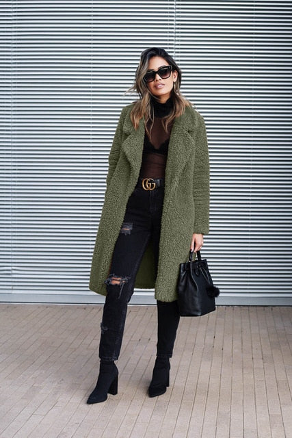 2020 NEW Autumn And Winter Women's New Long-sleeved Lapel Coat Printed Woolen Coat Fashion Striped Plaid Slim Coats Oversized
