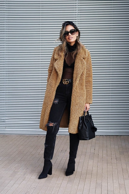 2020 NEW Autumn And Winter Women's New Long-sleeved Lapel Coat Printed Woolen Coat Fashion Striped Plaid Slim Coats Oversized